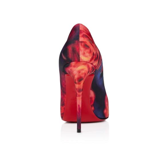 Christian Louboutin Kate 100 Crepe Satin Roses Red Blue Pointed Heel Pump 39.5 - Picture 13 of 15